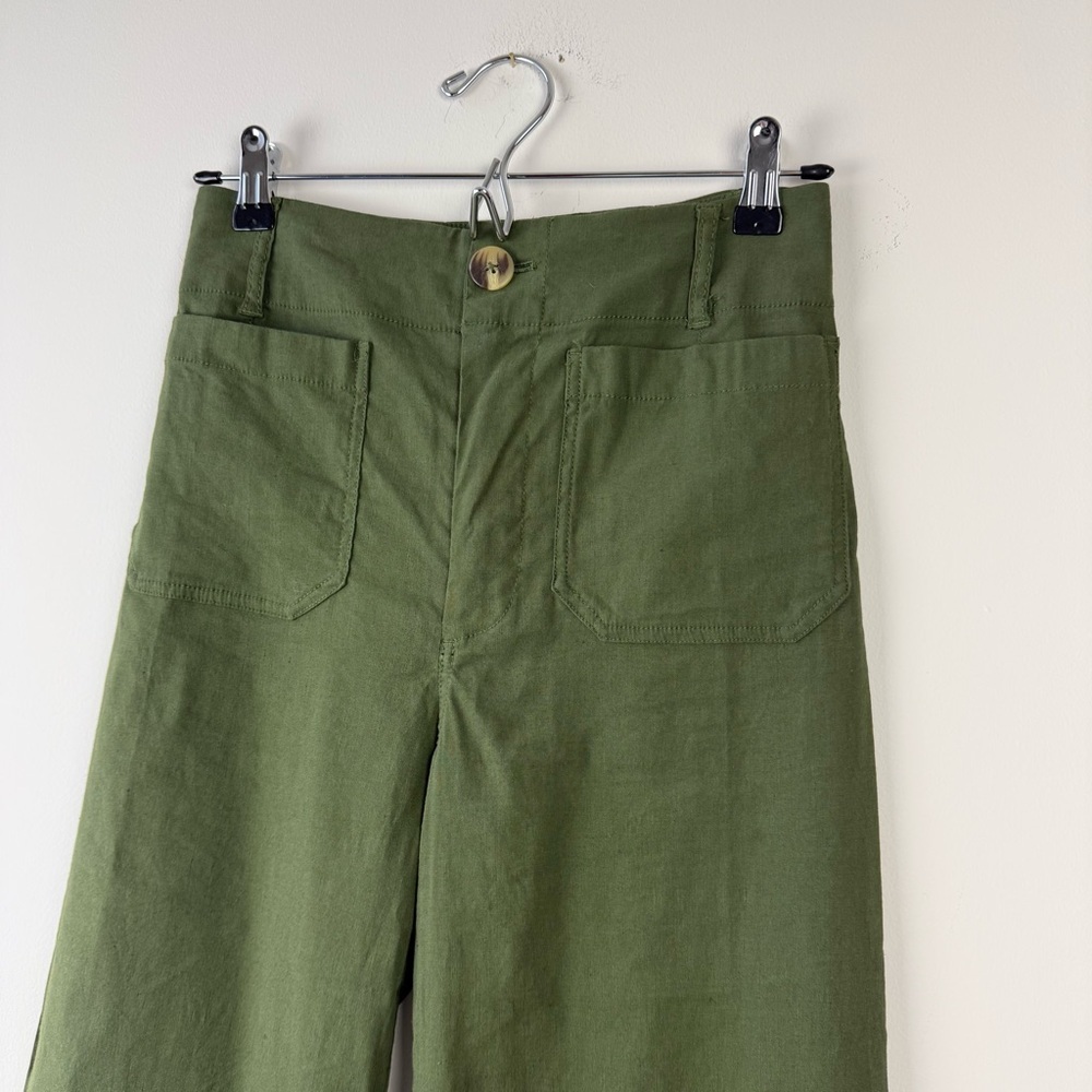By Anthropologie Colette Cropped Wide Leg Linen-Blend Pants Green - Picture 4 of 8